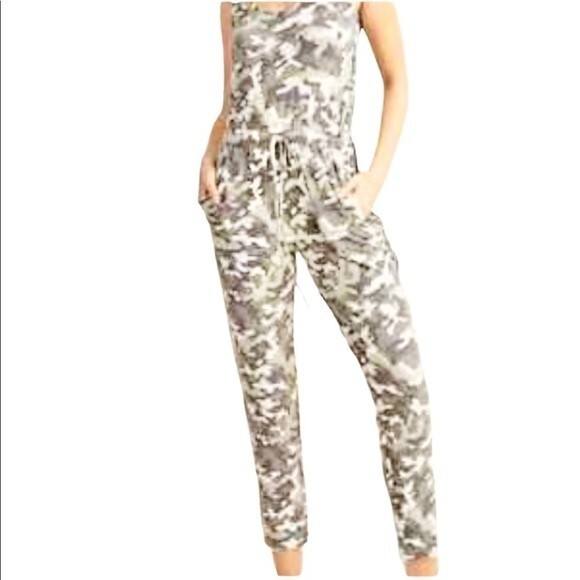 RACHEL ZOE Printed Scoop Neck Jumpsuit In Grey Camo S - Picture 1 of 9